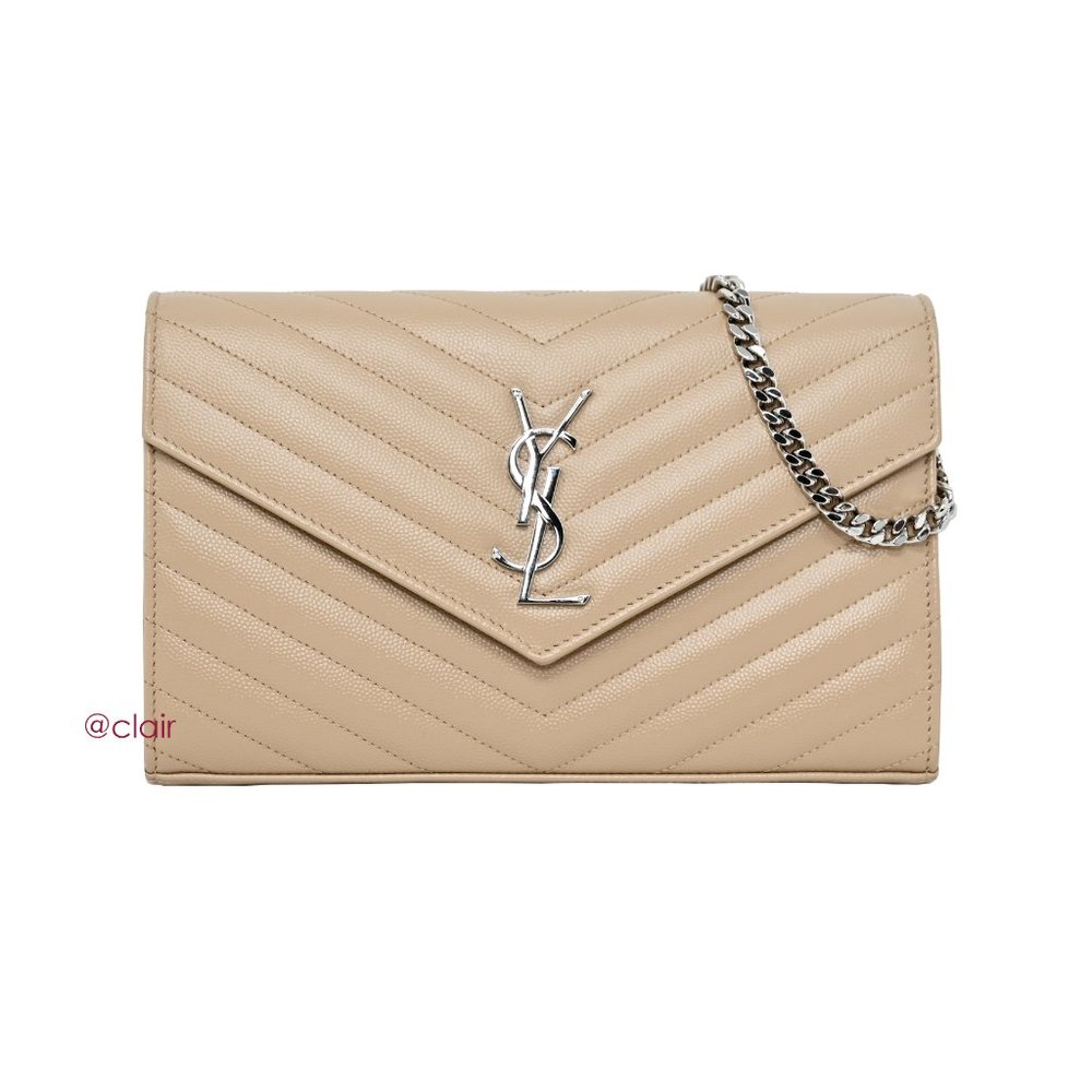 Saint Laurent Beige Quilted Leather Chain Crossbody Bag